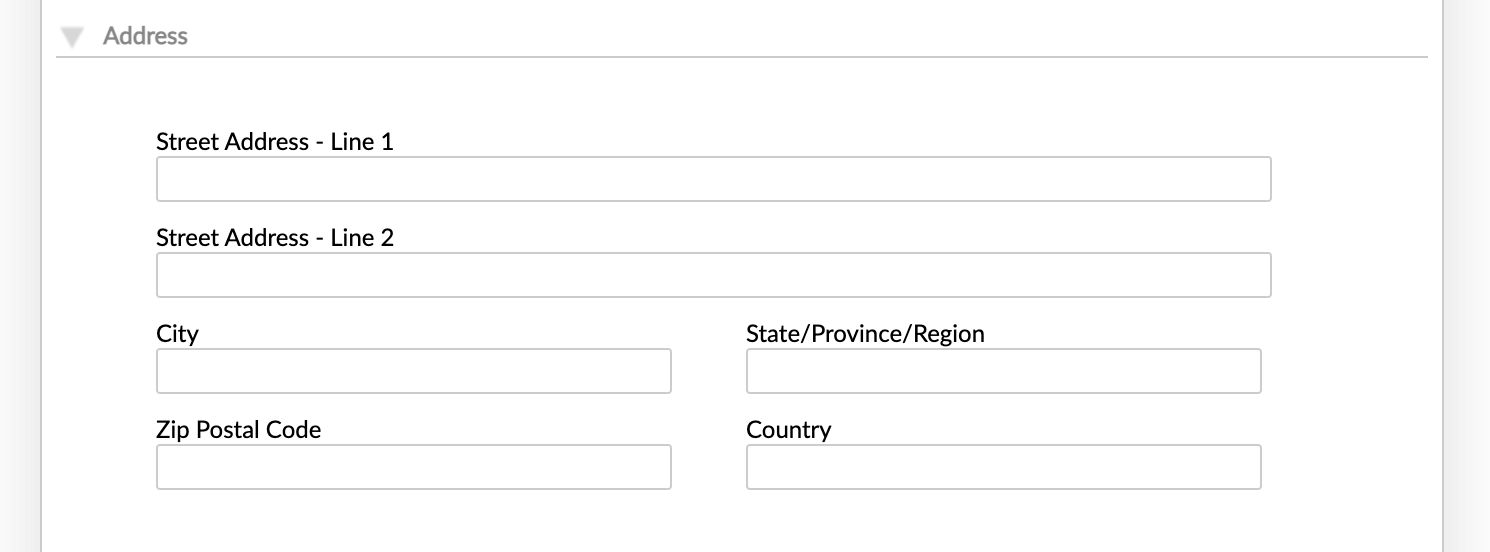 Address section in client creation form